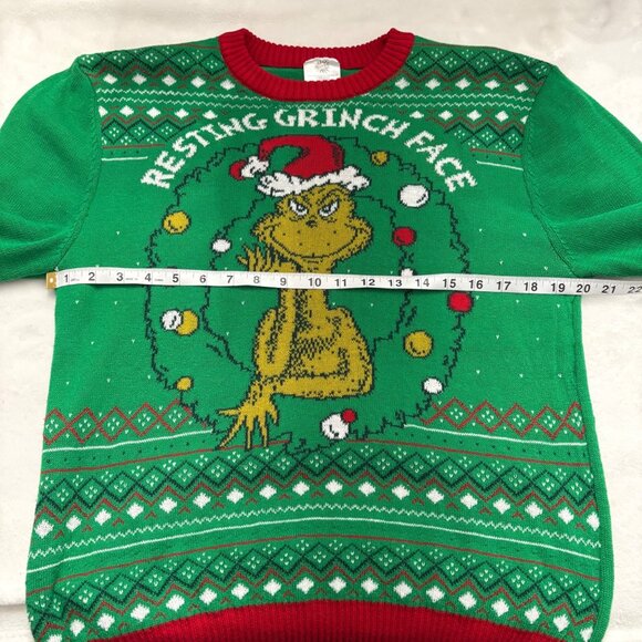 Resting Grinch Face Christmas Green & Red Pullover Womens Cozy Sweater Size XL - Picture 7 of 11